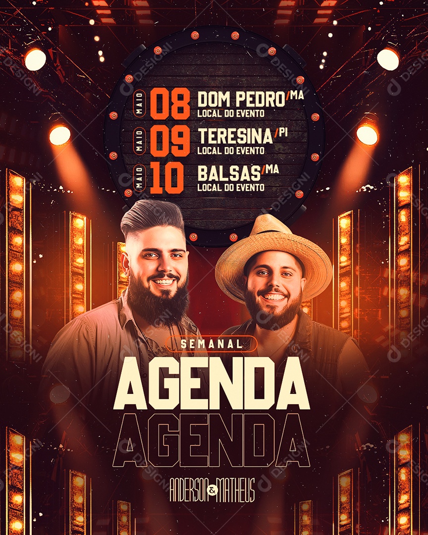 Flyer Agenda Semanal Anderson e Matheus Social Media PSD Editável