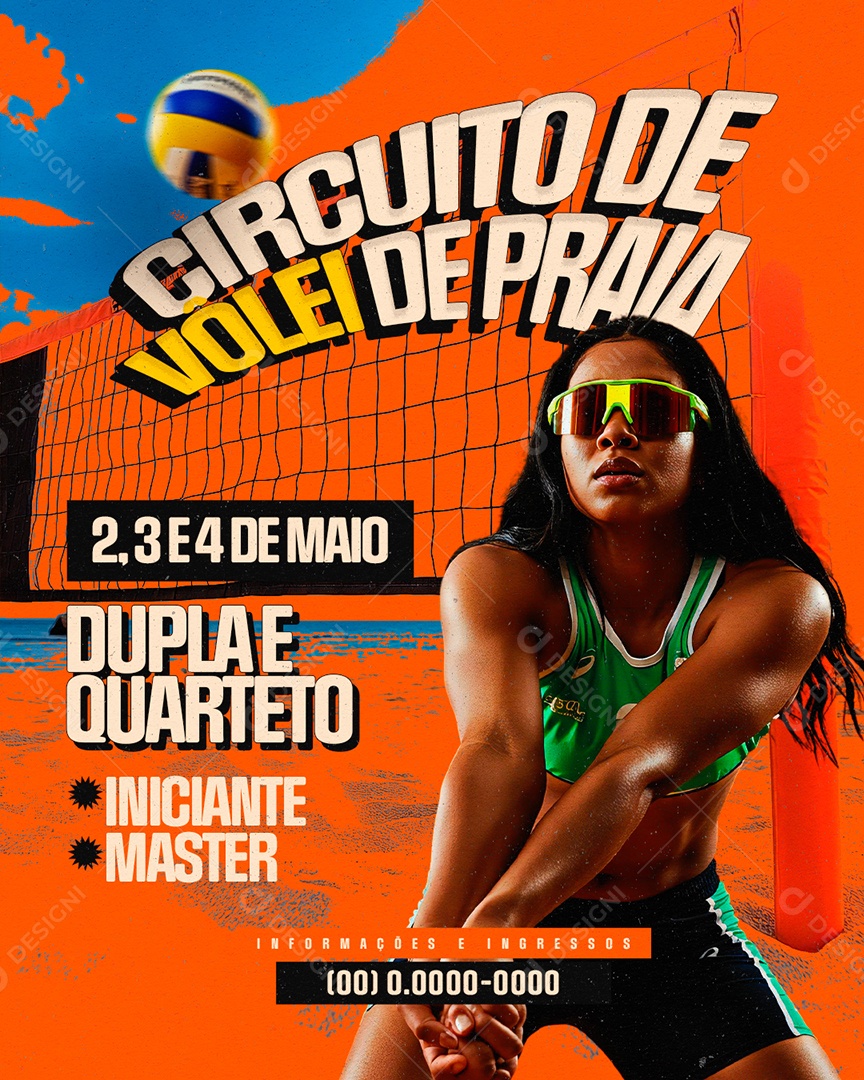 Flyer Circuito de Vôlei de Praia Social Media PSD Editável