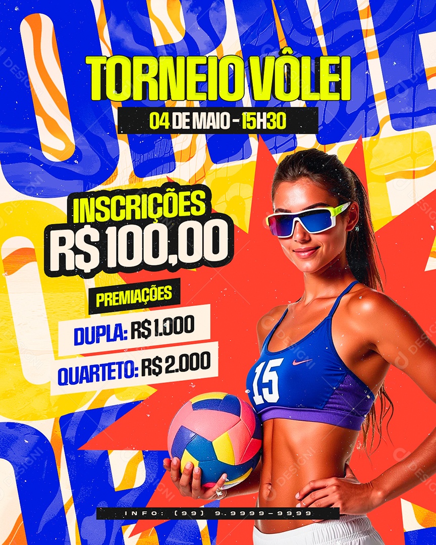 Flyer Torneio de Vôlei Social Media PSD Editável