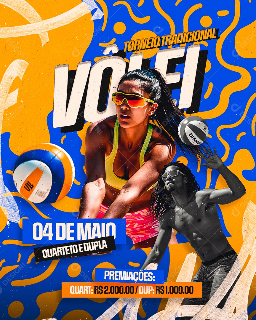Flyer Torneio Tradicional Vôlei Social Media PSD Editável