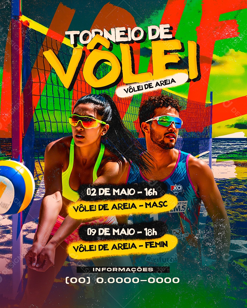 Flyer Torneio de Vôlei de Areia Social Media PSD Editável
