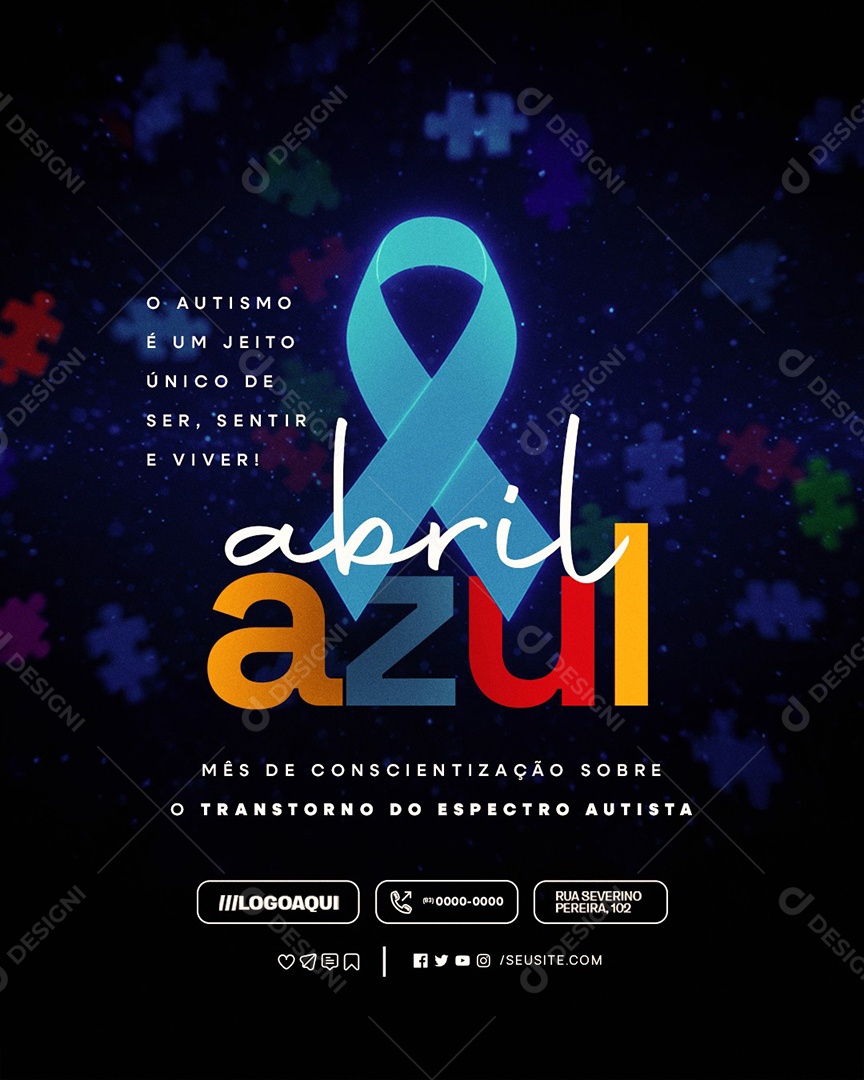 Abril Azul O Autismo é Um Jeito Único Social Media PSD Editável