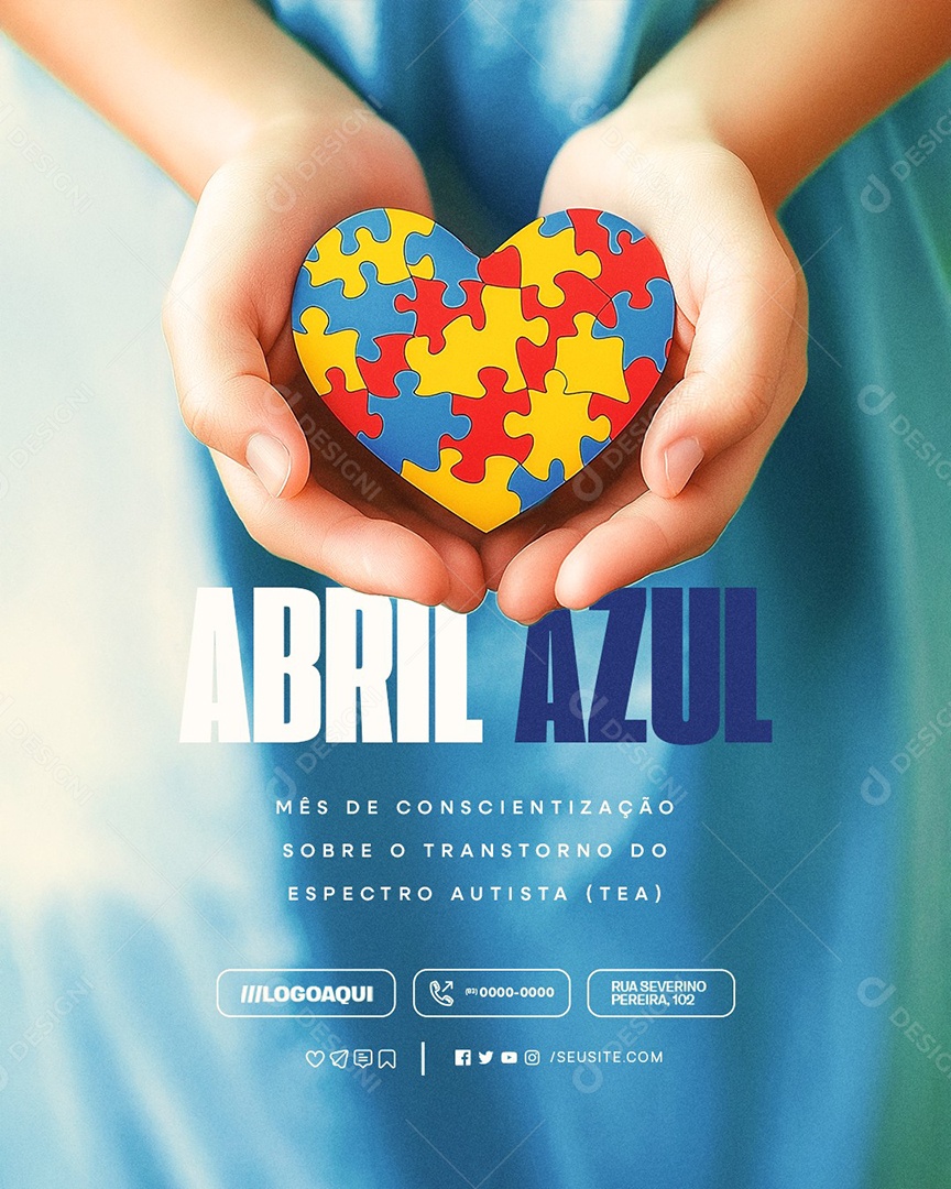 Abril Azul Mês de Conscientização Sobre o Transtorno do Expectro Autista Social Media PSD Editável