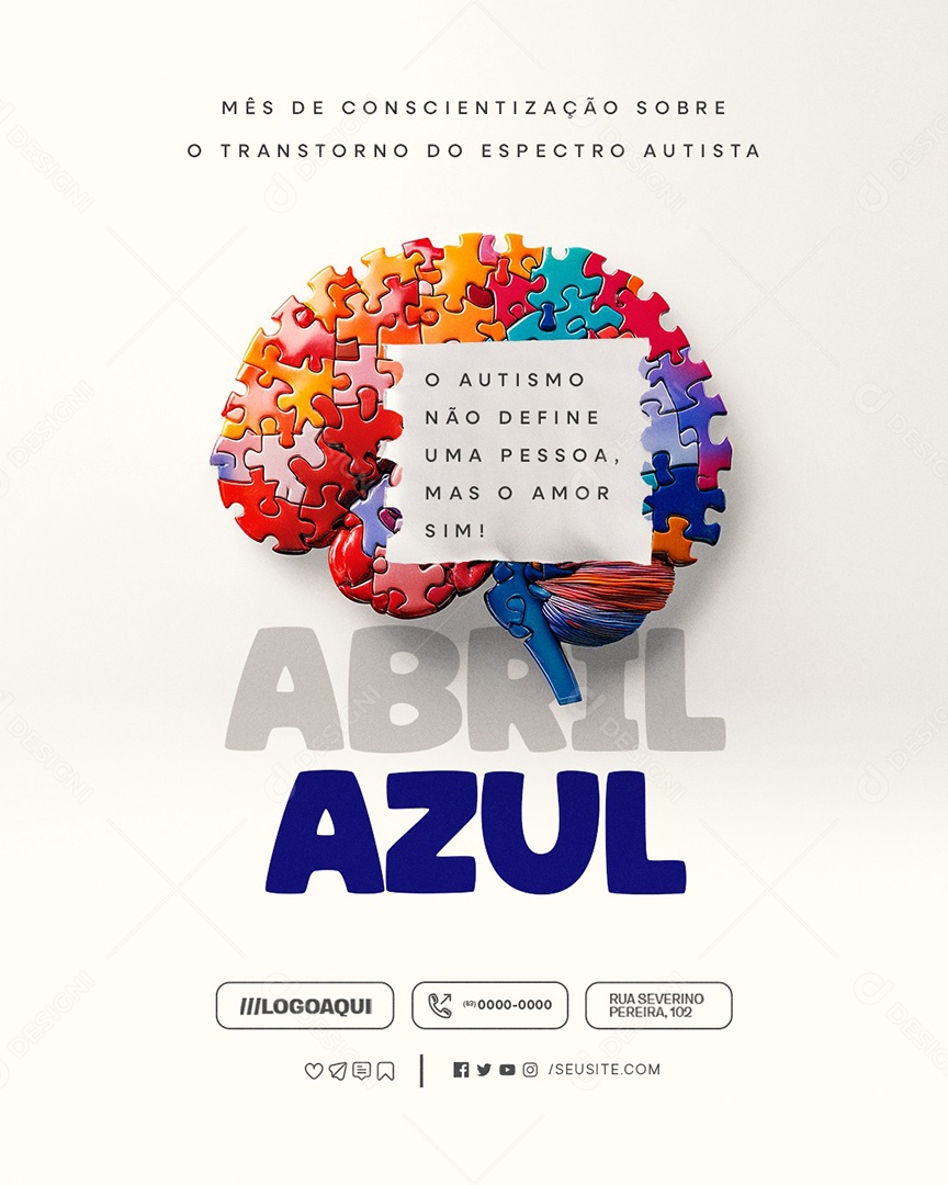 Abril Azul Mês de Conscientização Sobre o Transtorno Social Media PSD Editável