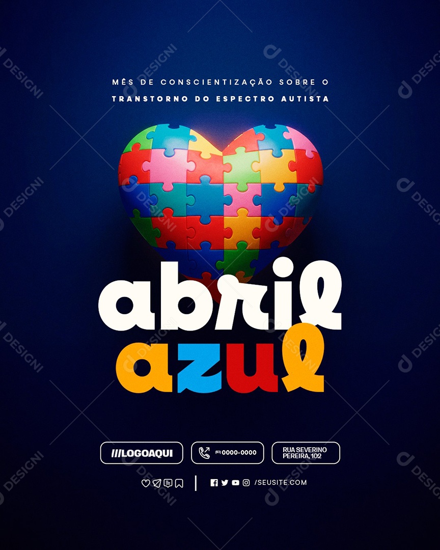 Abril Azul Mês de Conscientização Sobre o Transtorno do Expectro Autista Social Media PSD Editável
