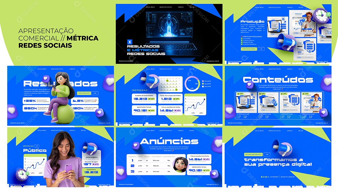 Apresentação Comercial Métrica Redes Sociais PSD Editável