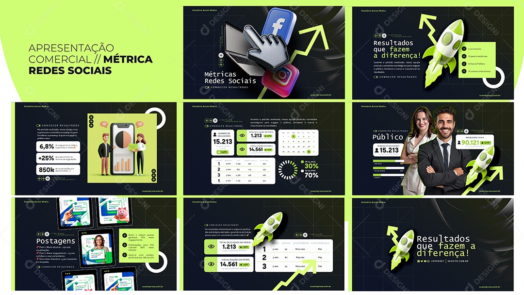 Apresentação Comercial Métrica Redes Sociais PSD Editável