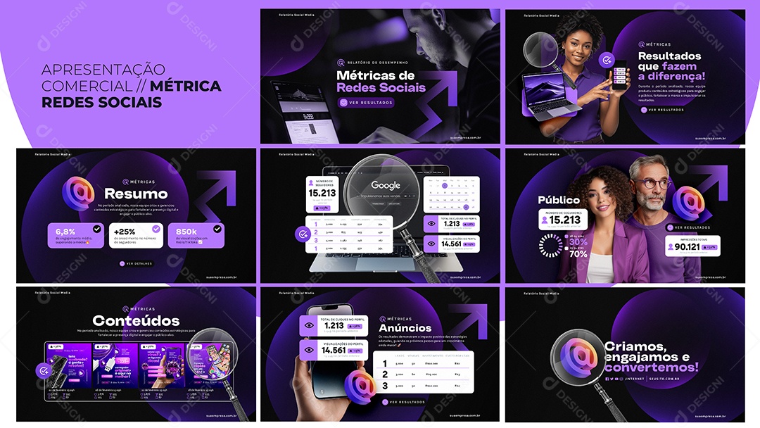 Apresentação Comercial Métrica Redes Sociais PSD Editável