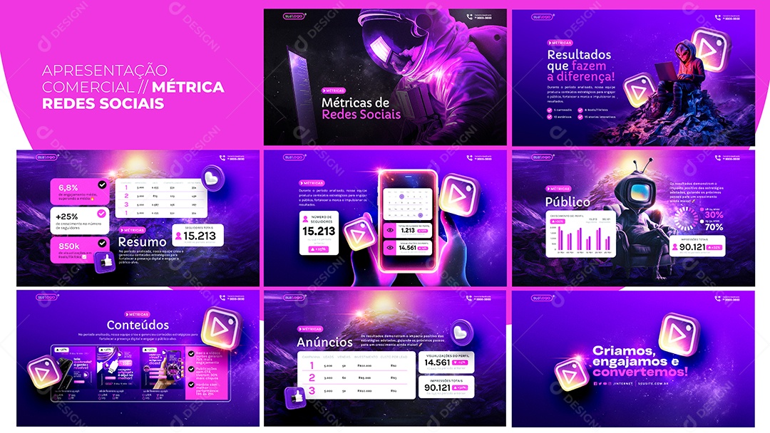 Apresentação Comercial Métrica Redes Sociais PSD Editável