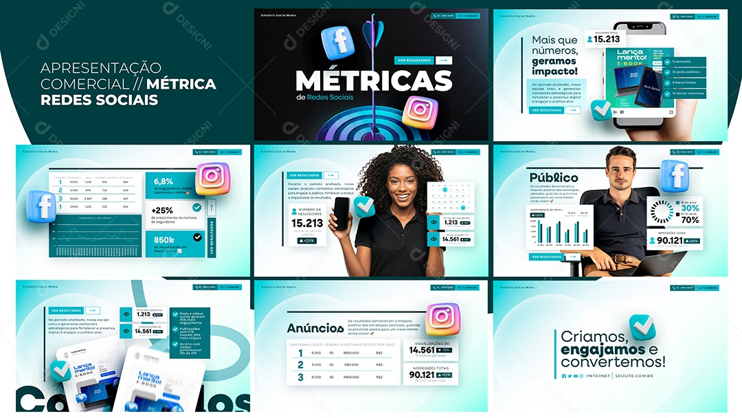 Apresentação Comercial Métrica Redes Sociais PSD Editável