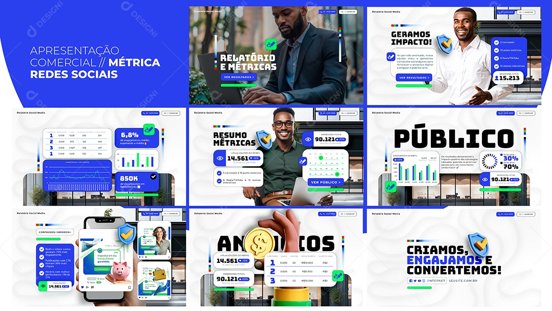 Apresentação Comercial Métrica Redes Sociais PSD Editável