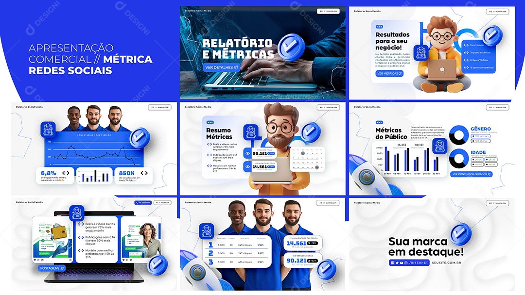 Apresentação Comercial Métrica Redes Sociais PSD Editável