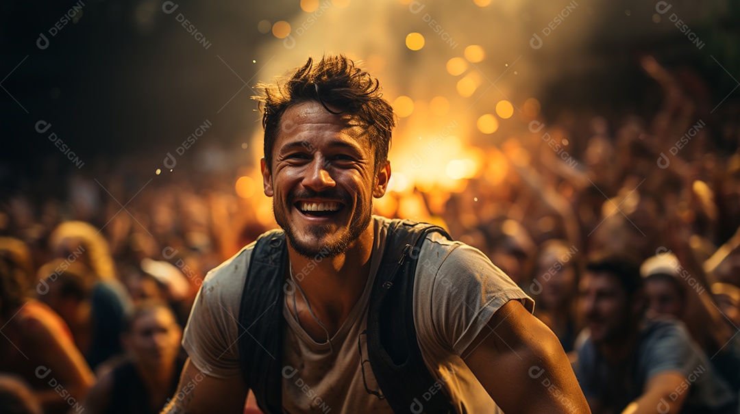 Homem rindo vestindo uma camisa da seleção brasileira expressão de felicidade