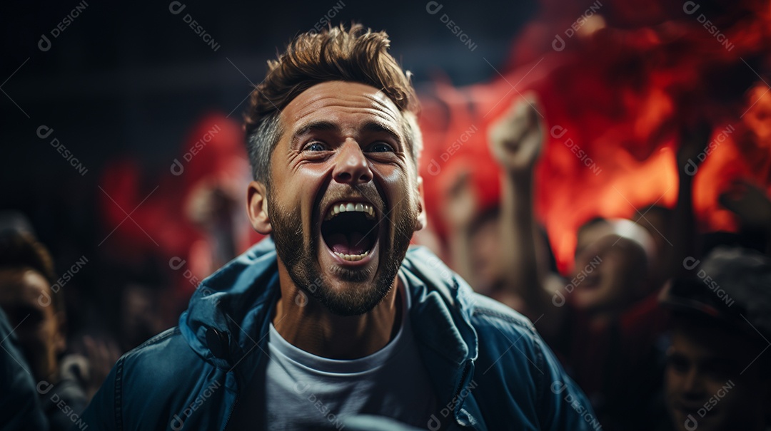 Homem rindo vestindo uma camisa da seleção brasileira expressão de felicidade.