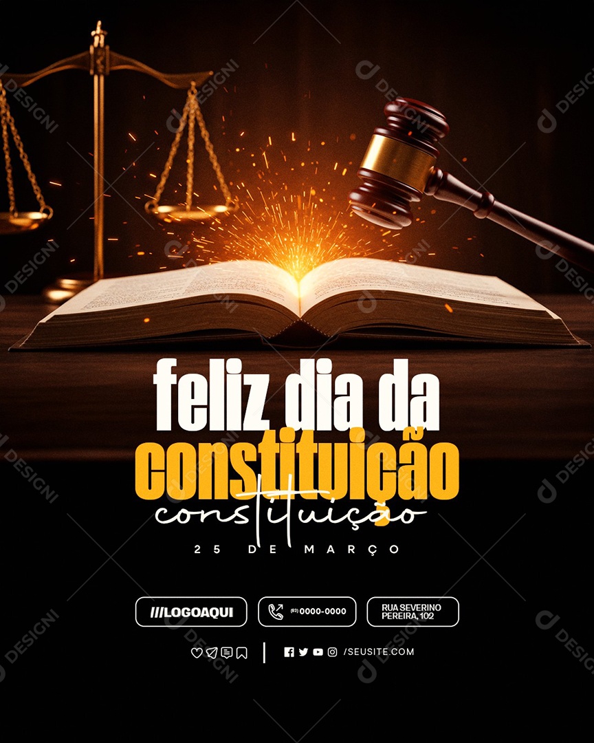 Feliz Dia da Constituição 25 de Março Social Media PSD Editável