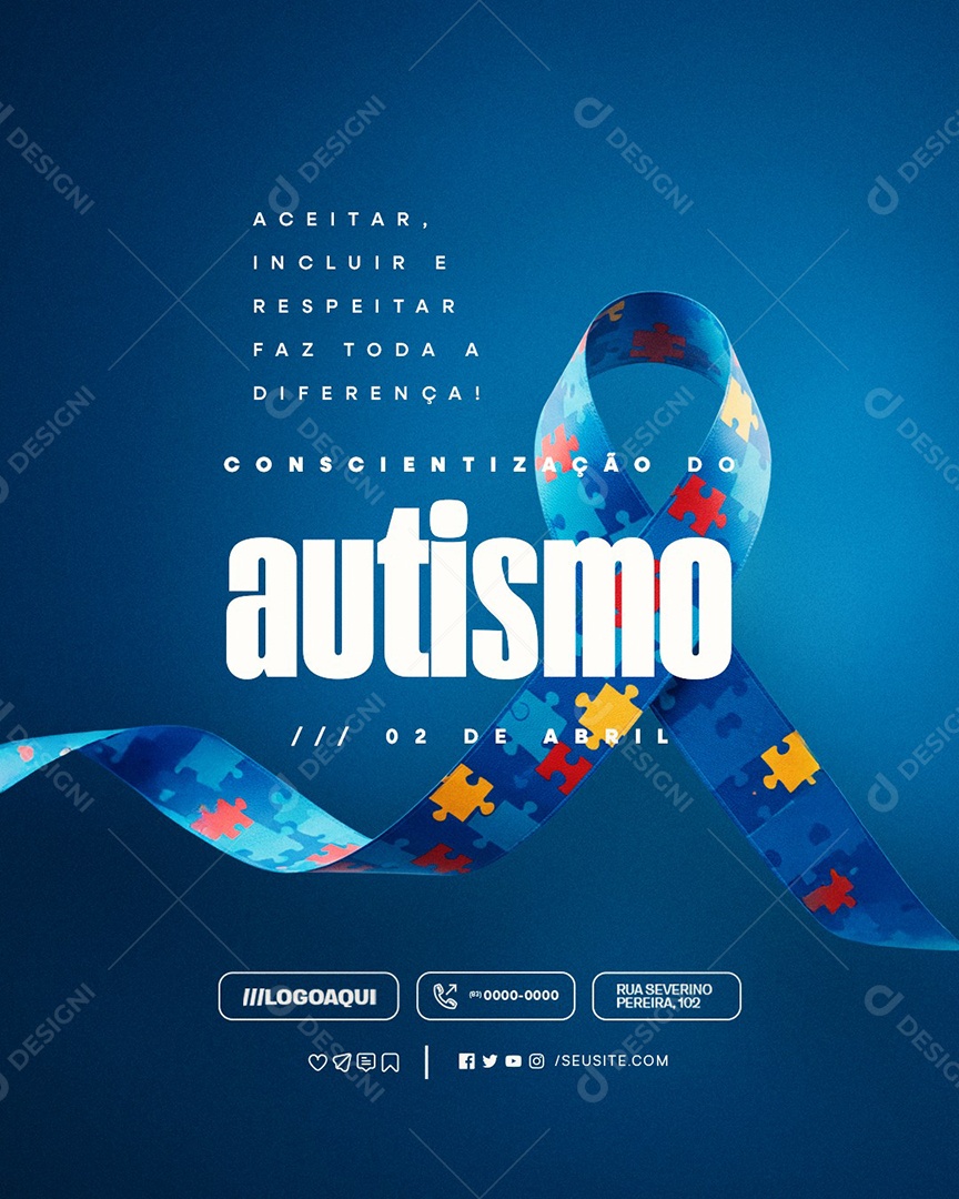 Dia da Conscientização do Autismo 02 de Abril Aceitar Incluir Social Media PSD Editável