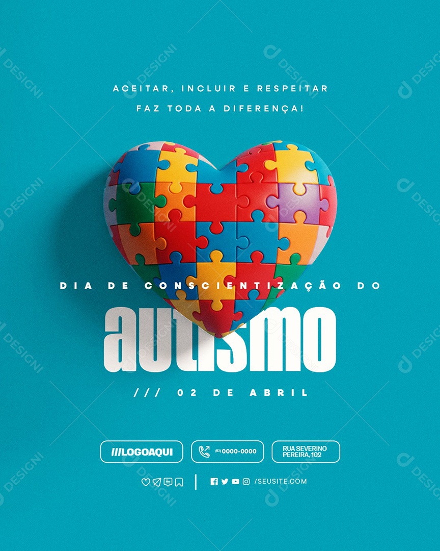Dia de Conscientização do Autismo 02 de Abril Aceitar Social Media PSD Editável
