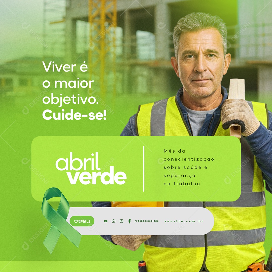 Abril Verde Viver é o Maior Objetivo Cuide-Se Social Media PSD Editável