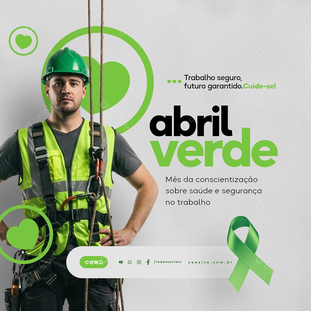 Abril Verde Mês da Conscientização Sobre Saúde e Segurança no Trabalho Social Media PSD Editável