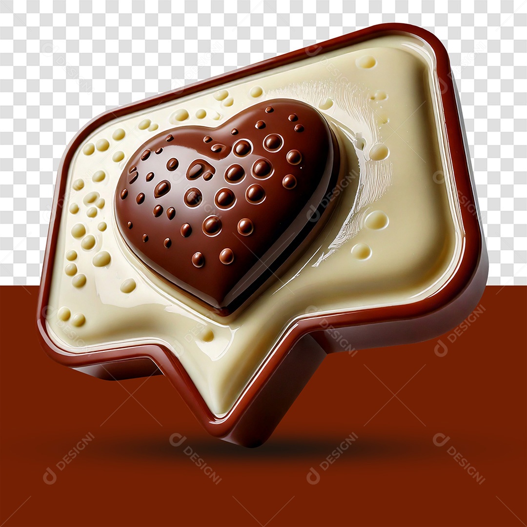 Caixa de Diálogo de Chocolate 3D com Coração PSD