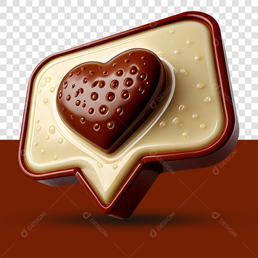 Caixa de Diálogo de Chocolate 3D com Coração PSD