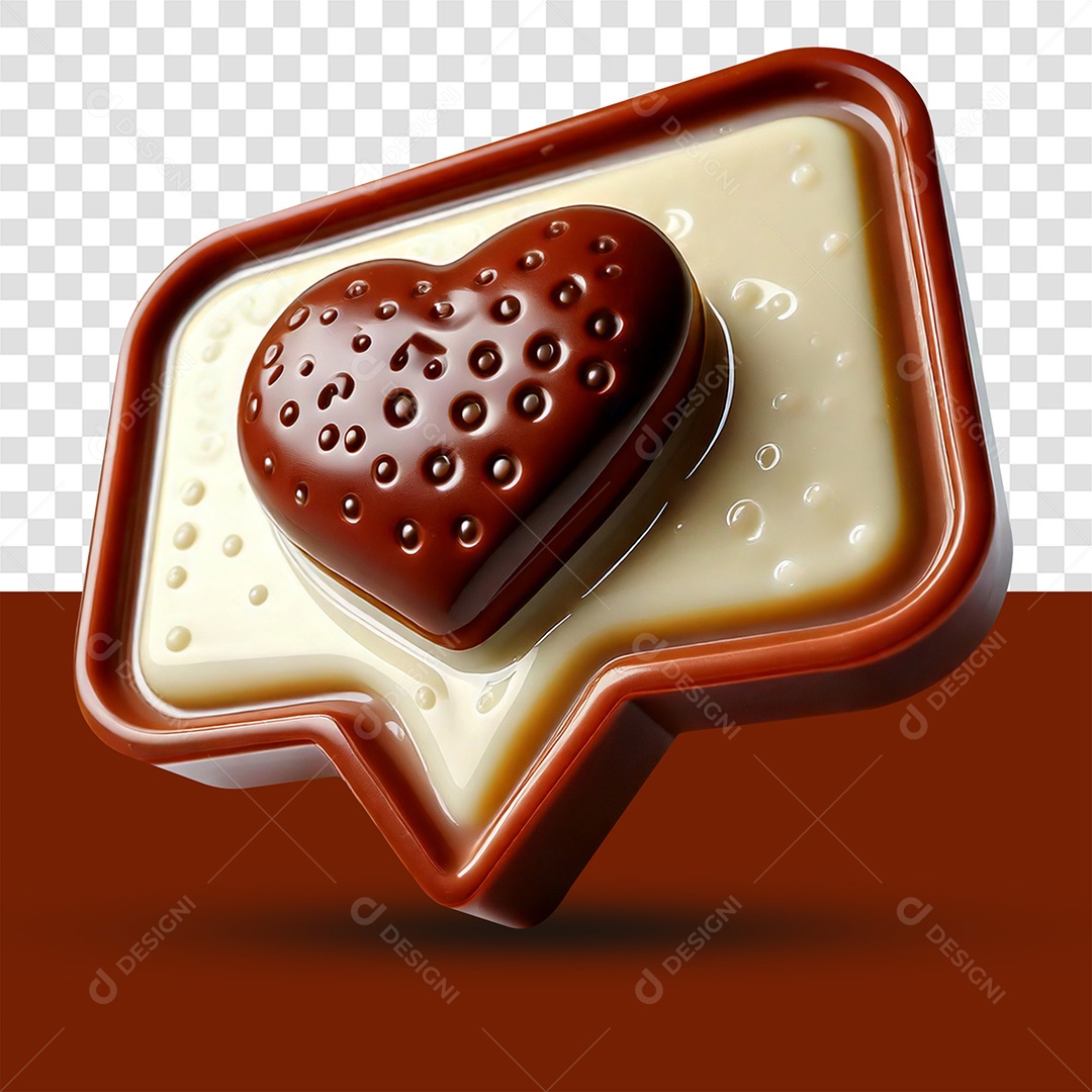 Caixa de Diálogo de Chocolate 3D com Coração PSD