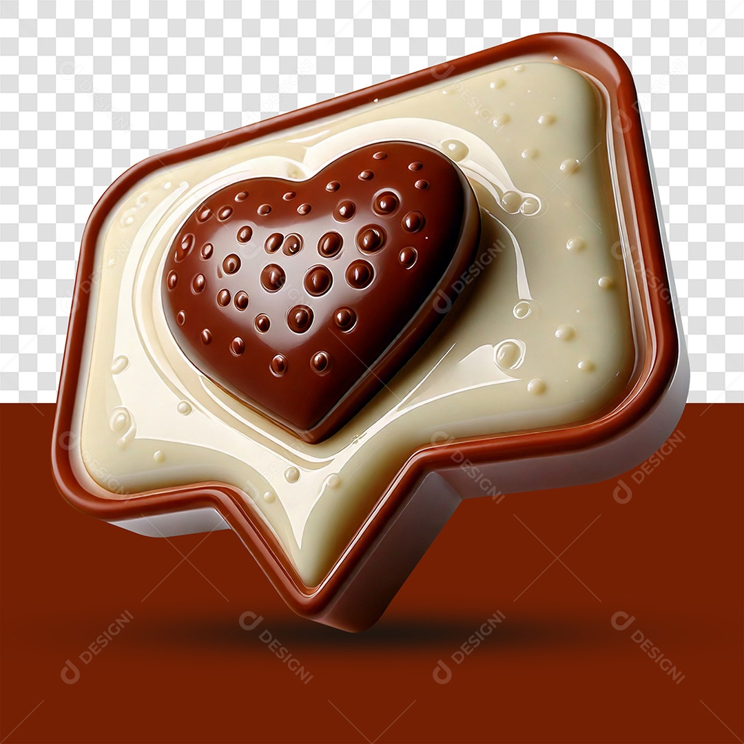 Caixa de Diálogo de Chocolate 3D com Coração PSD