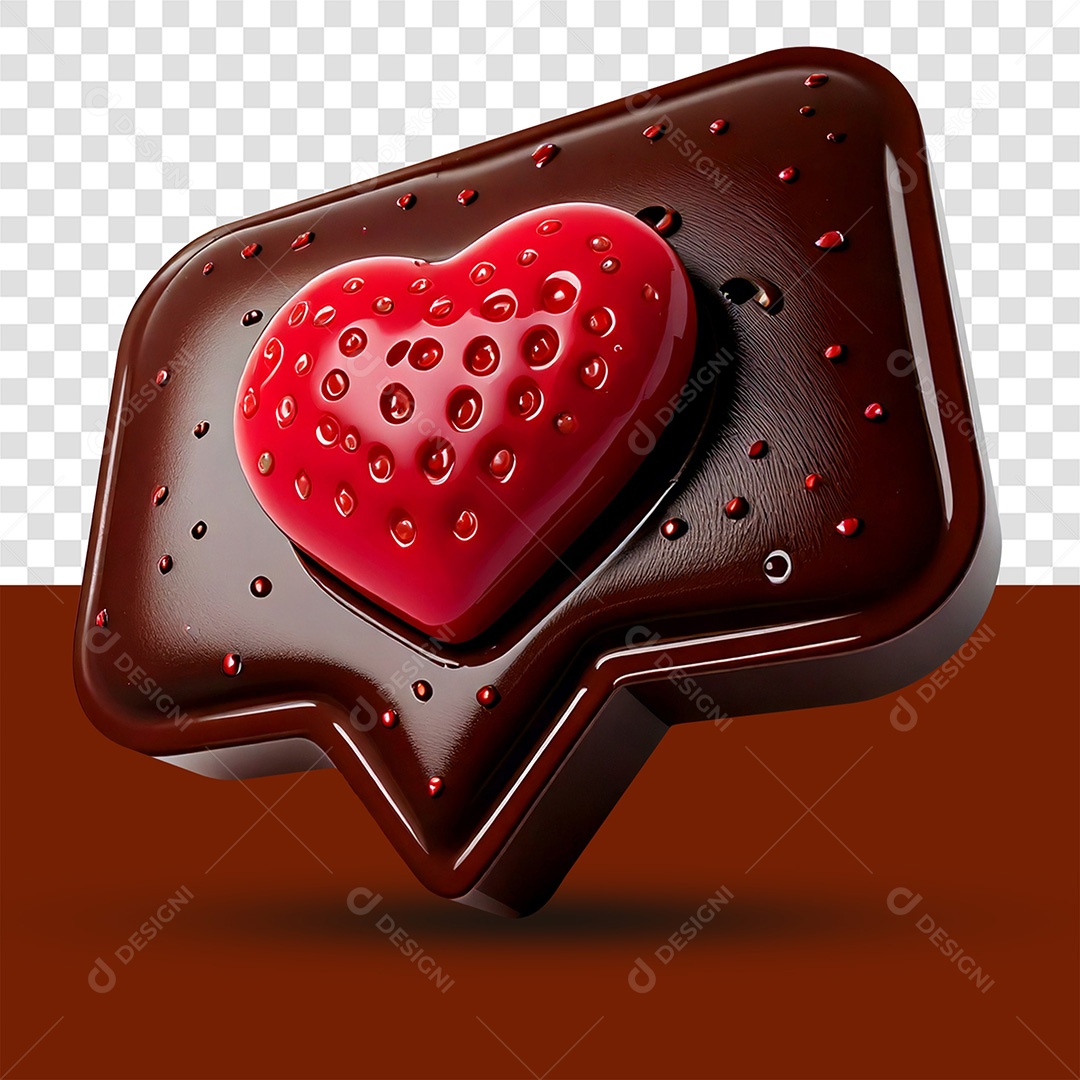 Caixa de Diálogo de Chocolate 3D com Coração PSD