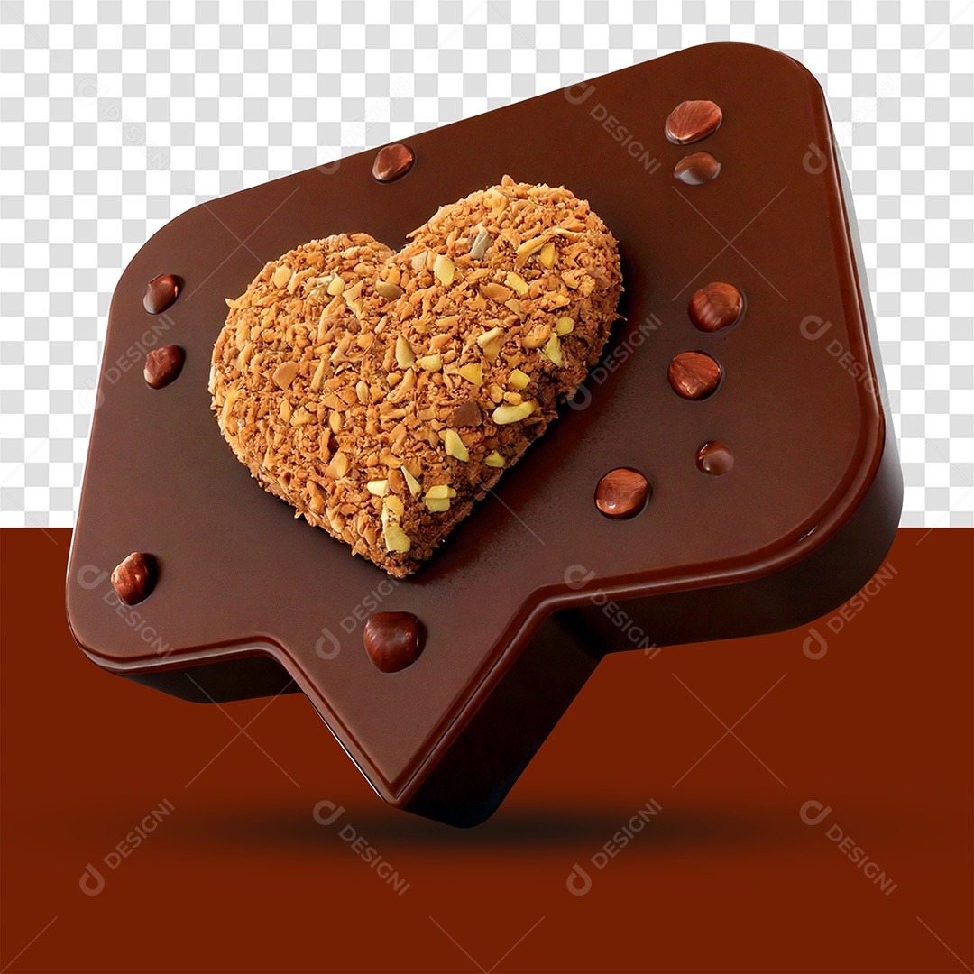 Caixa de Diálogo de Chocolate 3D com Coração PSD