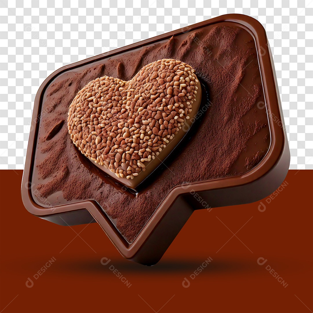 Caixa de Diálogo de Chocolate 3D com Coração PSD