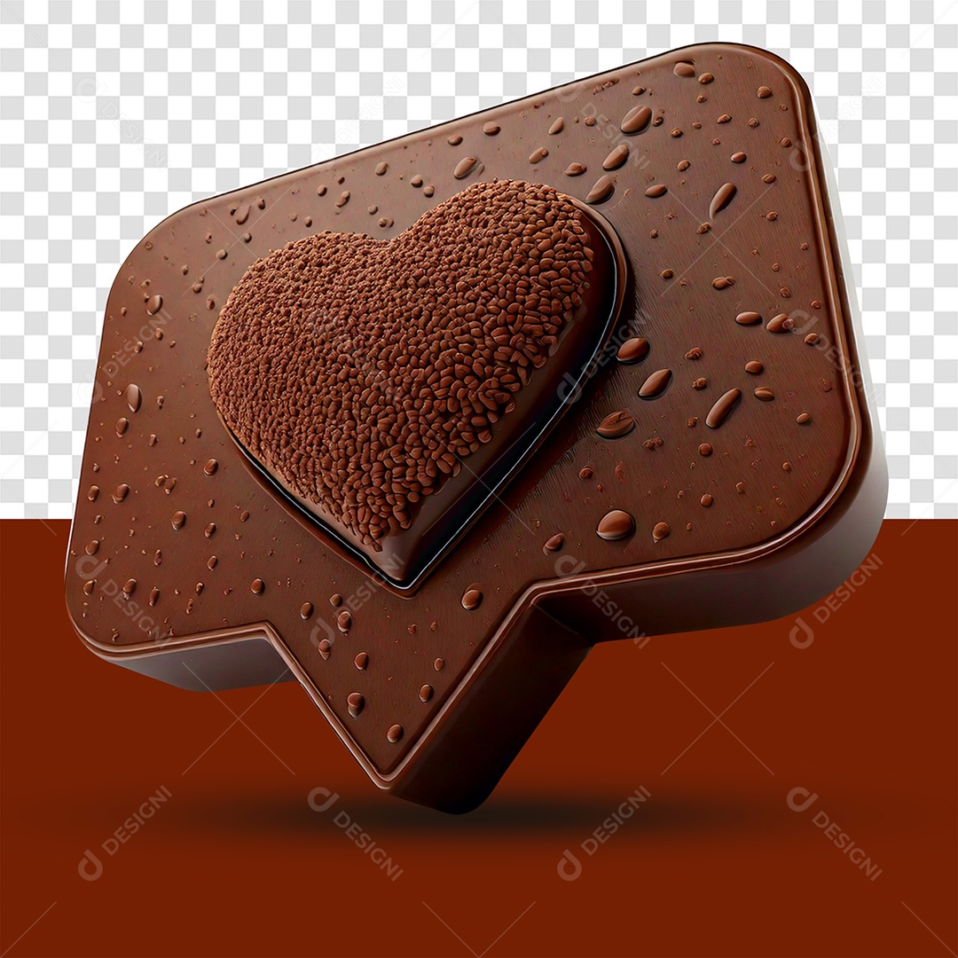 Caixa de Diálogo de Chocolate 3D com Coração PSD