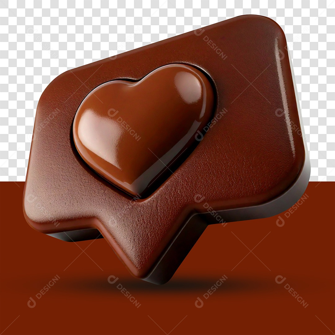 Caixa de Diálogo de Chocolate 3D com Coração PSD