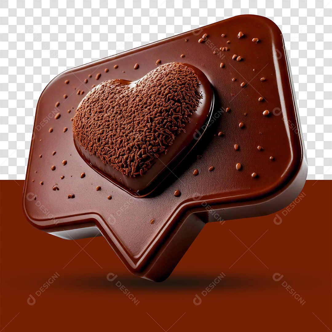Caixa de Diálogo de Chocolate 3D com Coração PSD