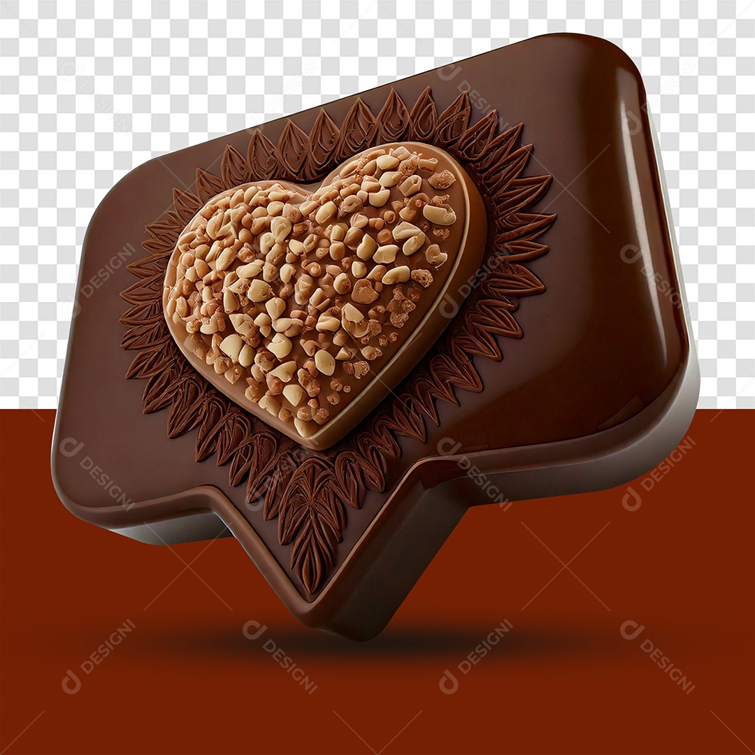 Caixa de Diálogo de Chocolate 3D com Coração PSD