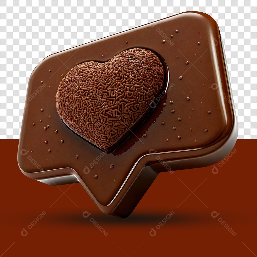 Caixa de Diálogo de Chocolate 3D com Coração PSD