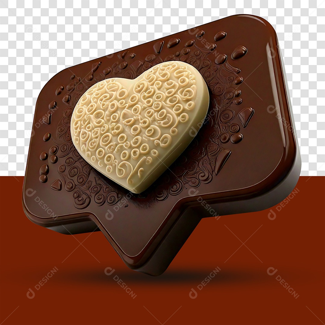 Caixa de Diálogo de Chocolate 3D com Coração PSD