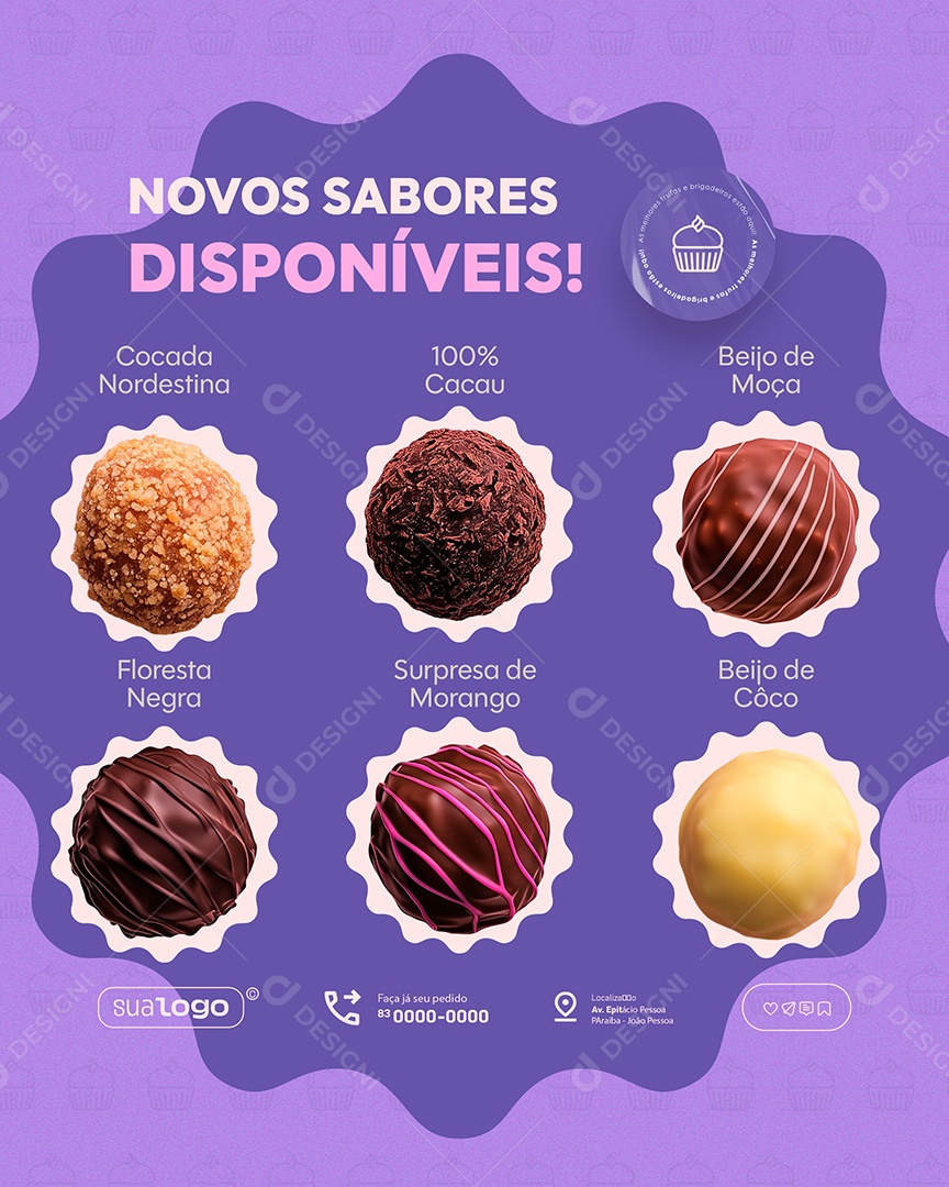 Confeitaria Novos Sabores Disponíveis Social Media PSD Editável
