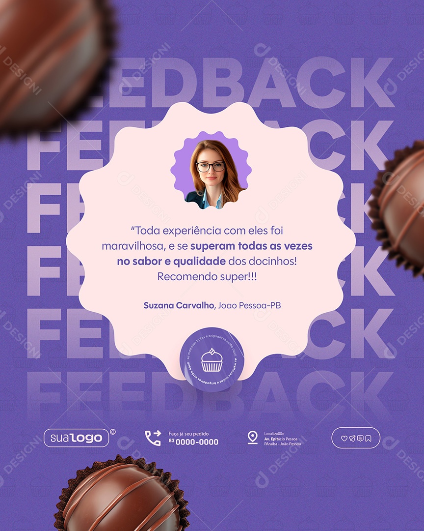 Confeitaria Feedback Social Media PSD Editável