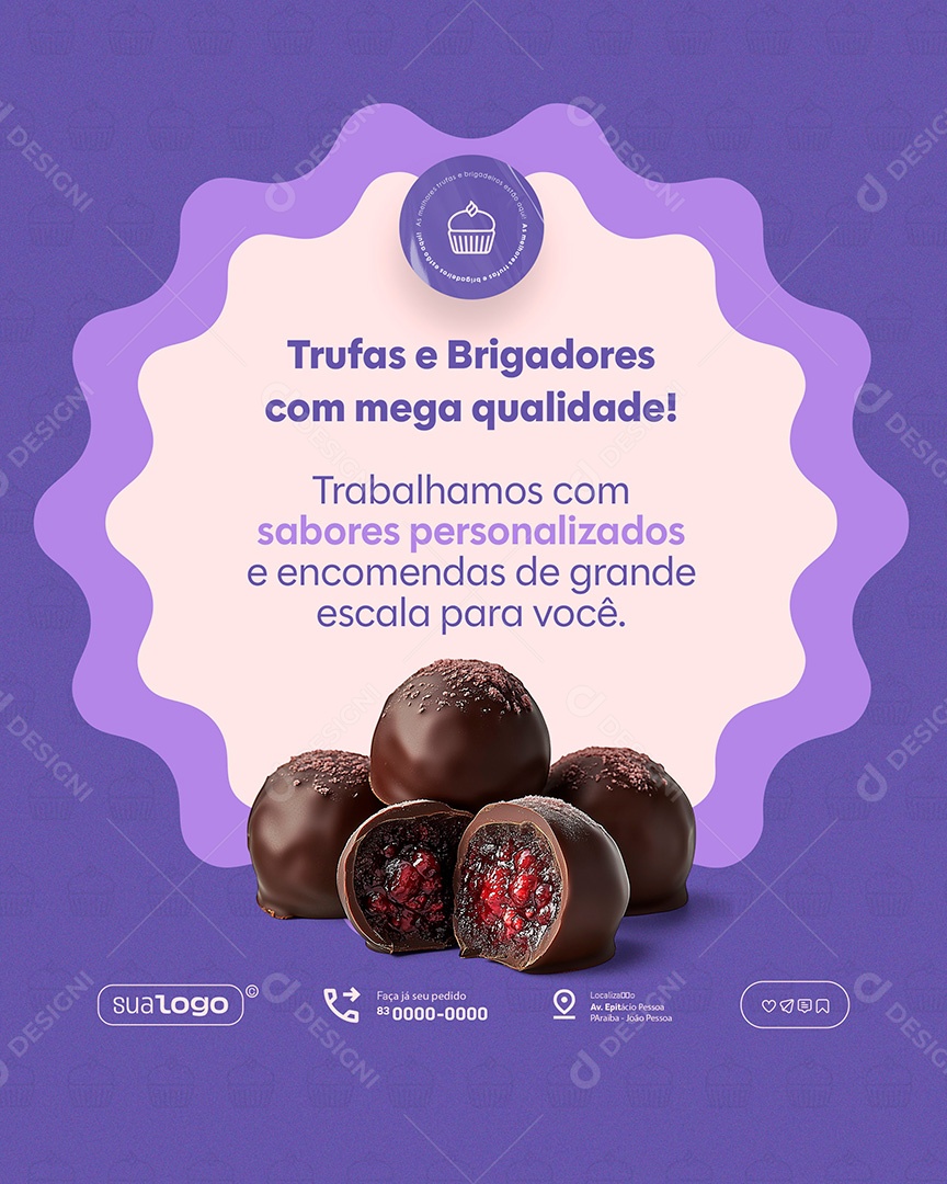 Confeitaria Trufas e Brigadeiros Com Mega Qualidade Social Media PSD Editável