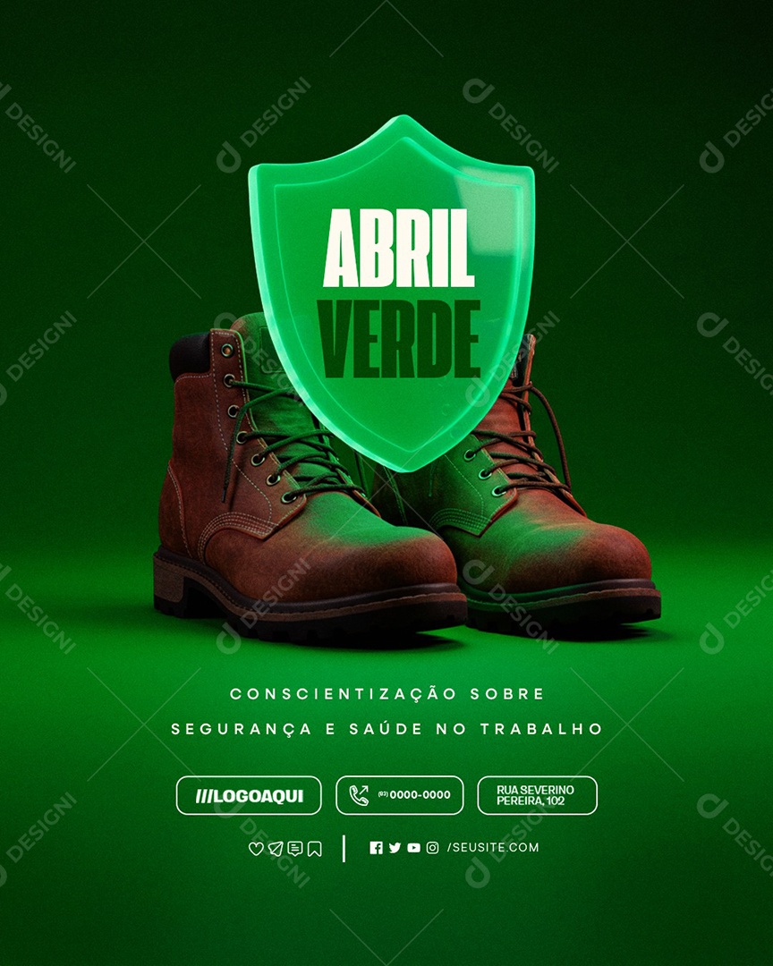 Abril Verde Conscientização Sobre Segurança e Saúde no Trabalho Social Media PSD Editável