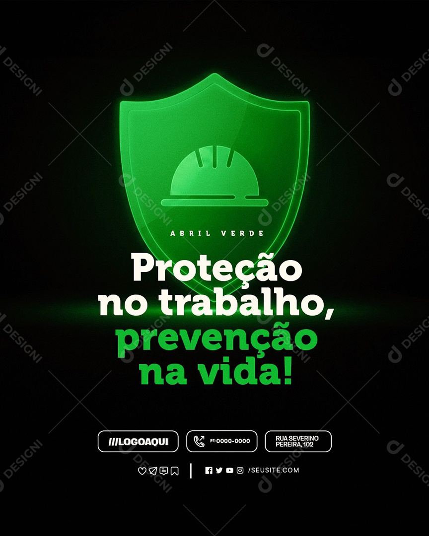 Abril Verde Proteção no Trabalho Prevenção na Vida Social Media PSD Editável