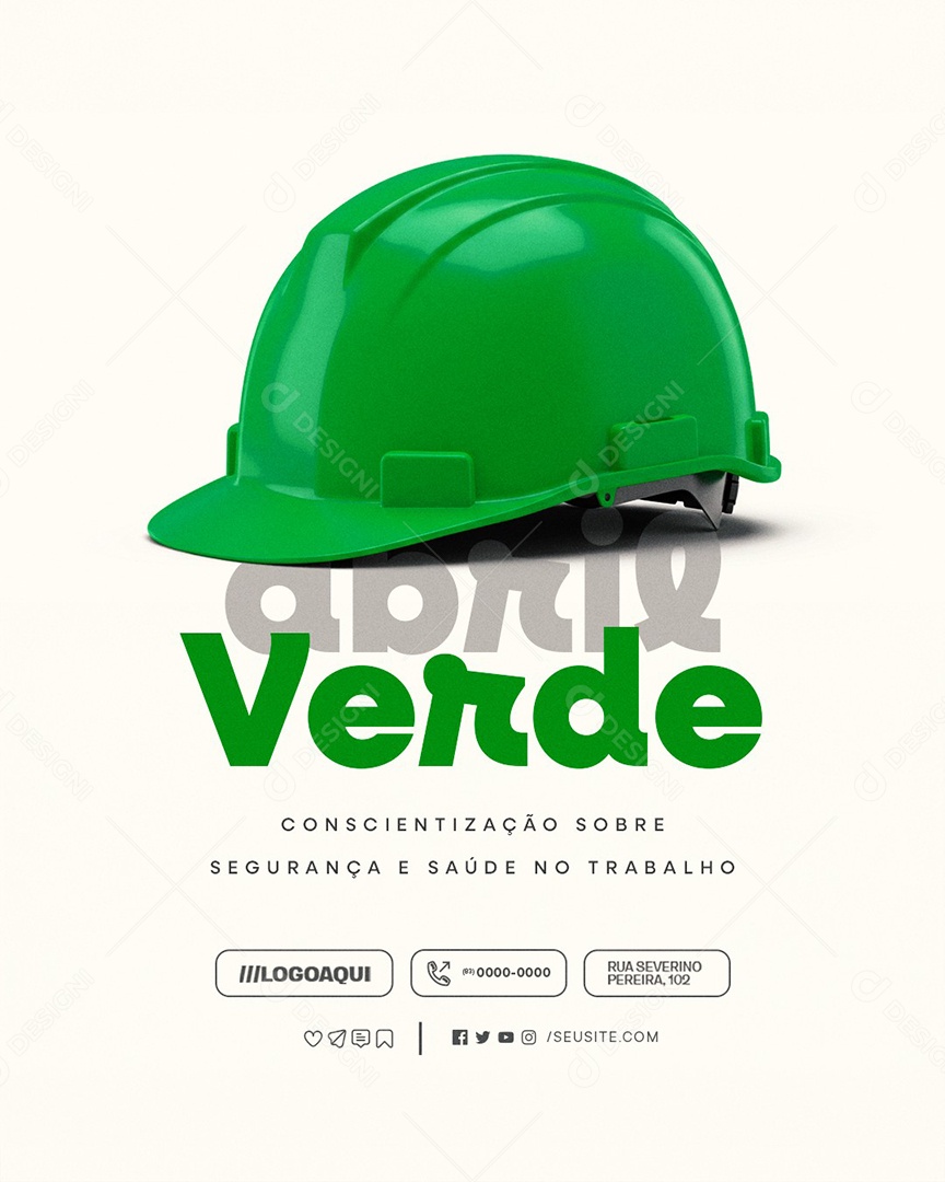 Abril Verde Conscientização Sobre Segurança e Saúde no Trabalho Social Media PSD Editável
