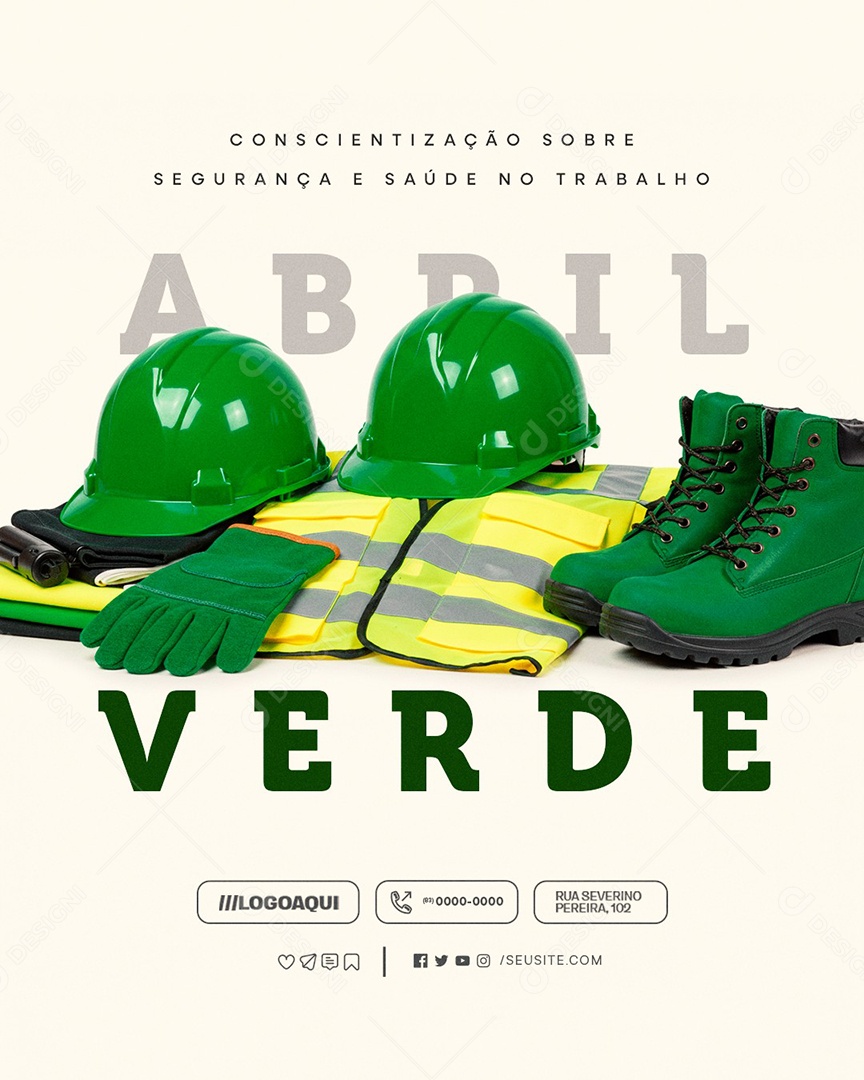 Abril Verde Conscientização Sobre Segurança e Saúde no Trabalho Social Media PSD Editável