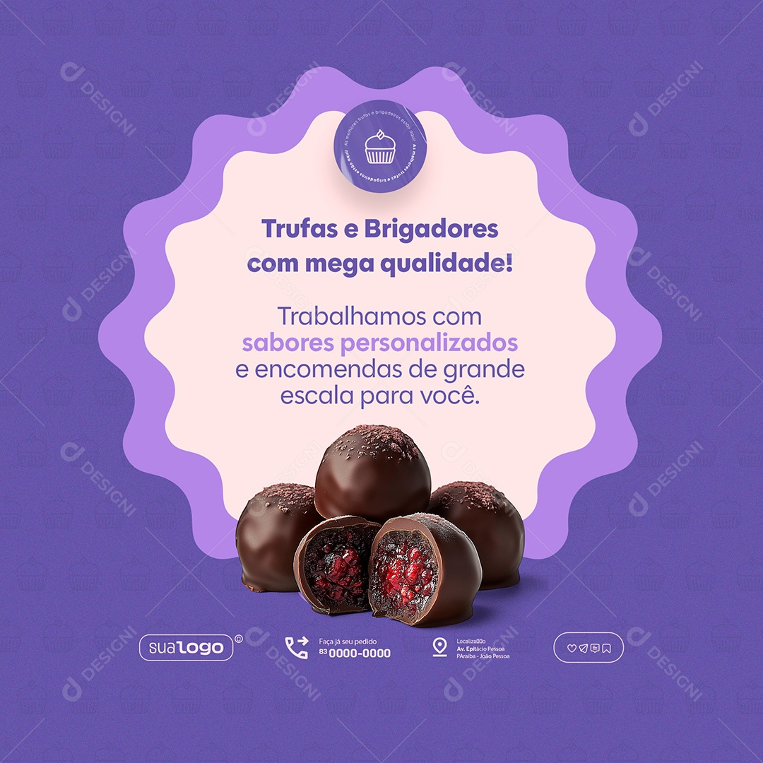 Feed Confeitaria Trufas e Brigadeiros Com Mega Qualidade Social Media PSD Editável