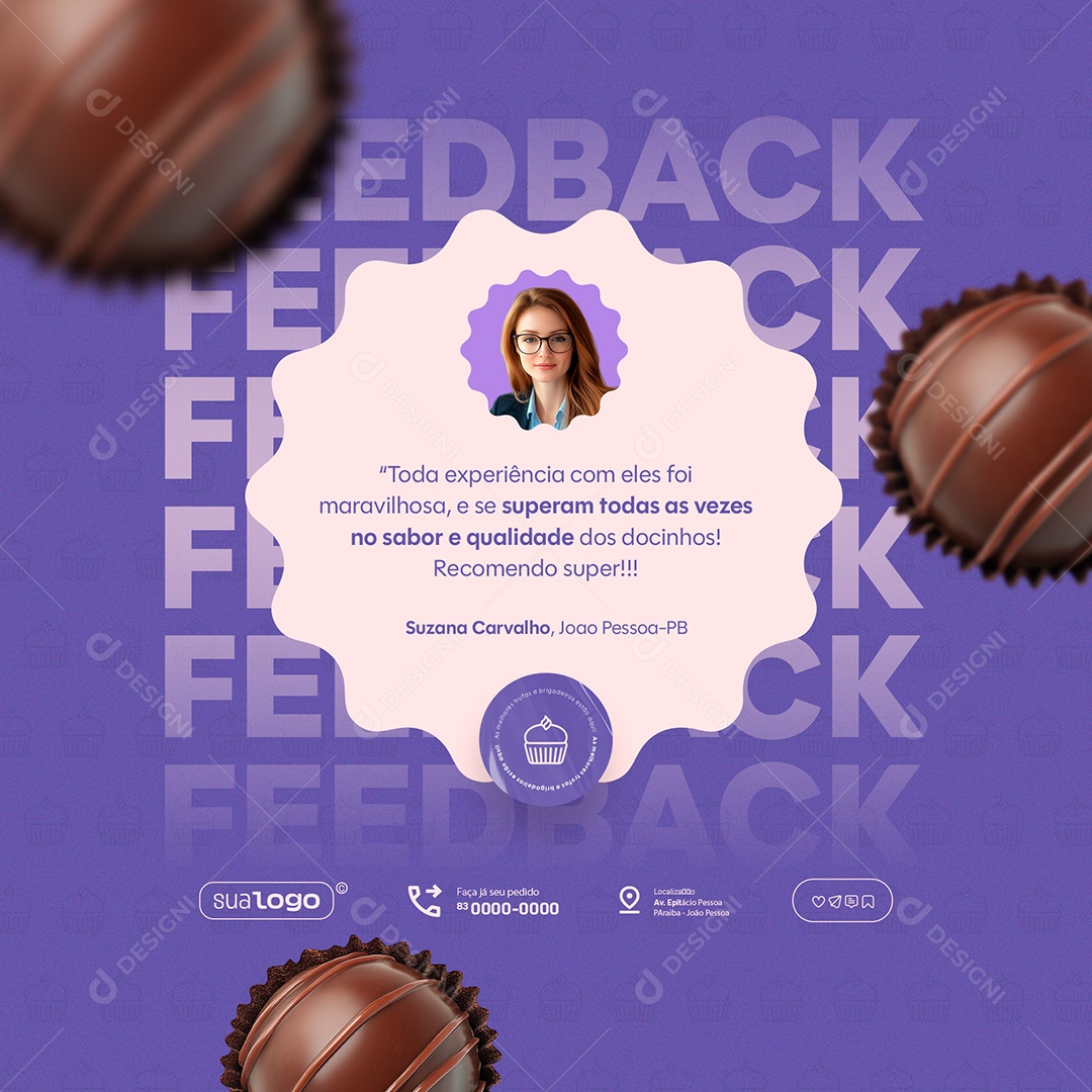 Feed Confeitaria Feedback Social Media PSD Editável