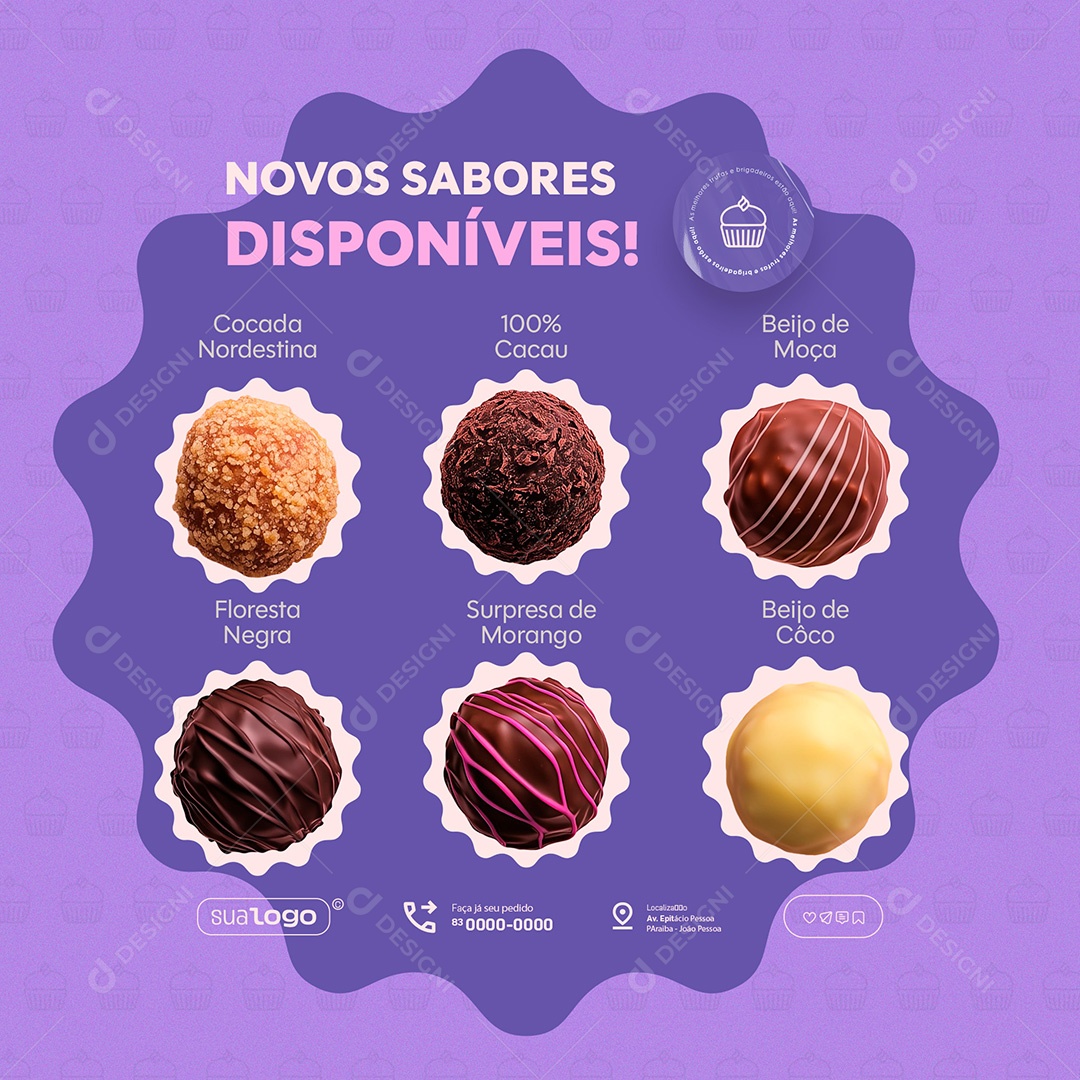Feed Confeitaria Novos Sabores Disponíveis Social Media PSD Editável