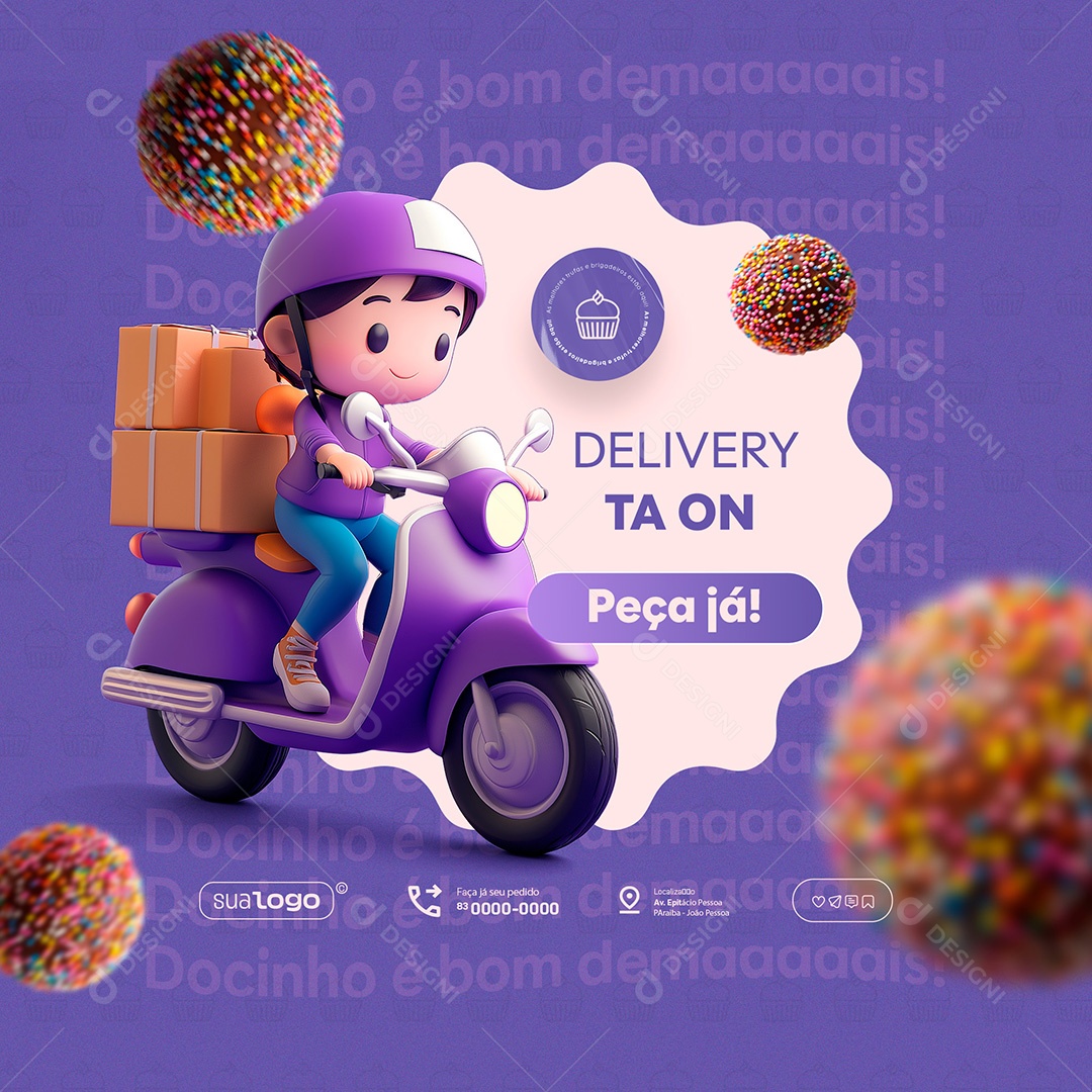 Feed Confeitaria Delivery Peça Já o Seu Social Media PSD Editável