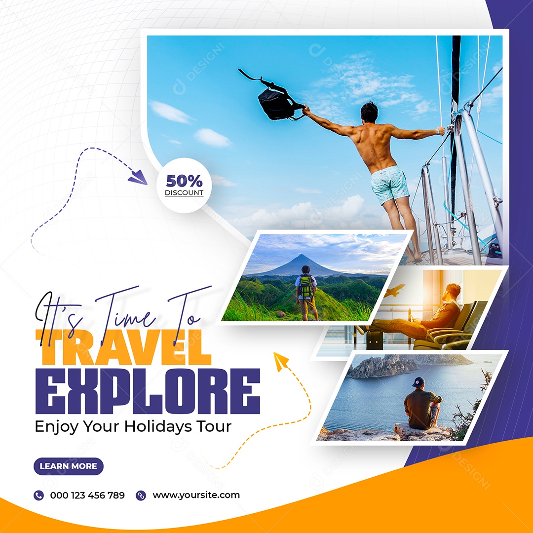 Explore o Mundo Social Media PSD Editável