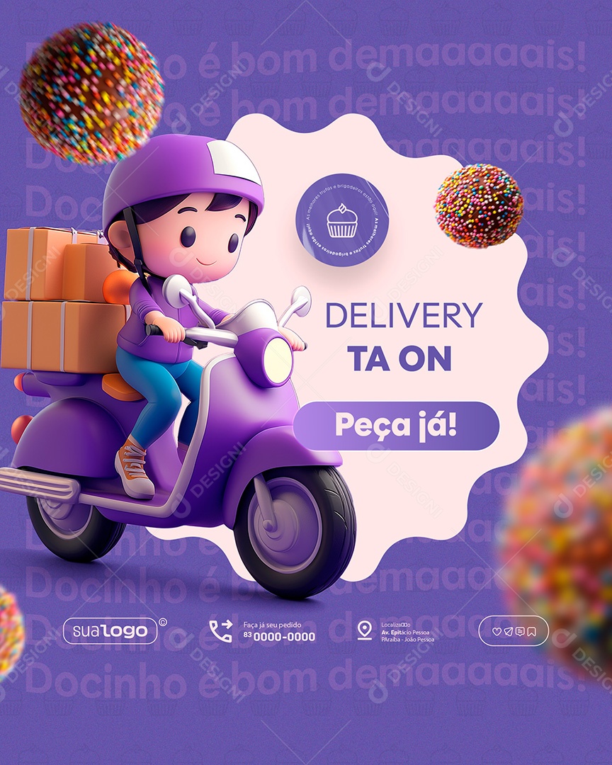 Flyer Confeitaria Delivery Peça Já o Seu Social Media PSD Editável