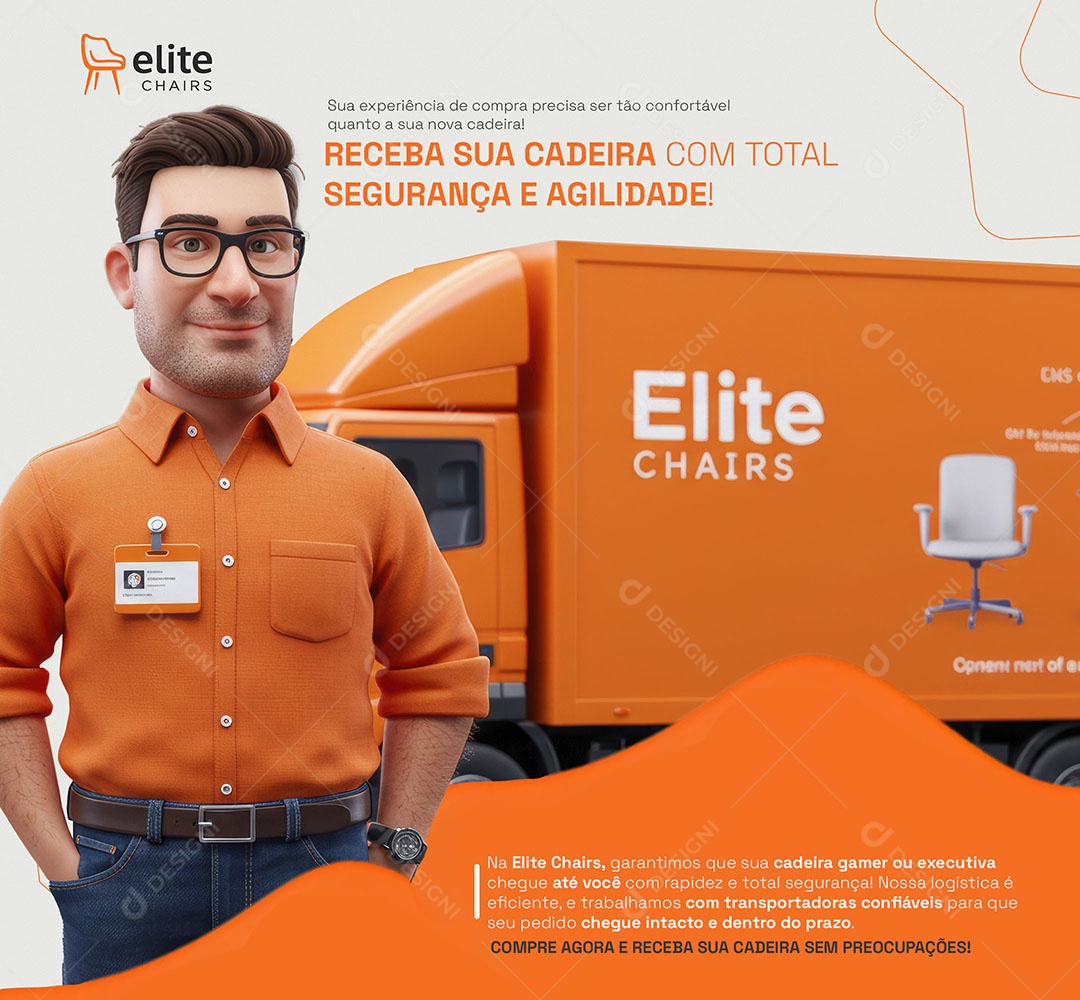 Loja de Móveis Receba Sua Cadeira Com Total Segurança e Agilidade Social Media PSD Editável